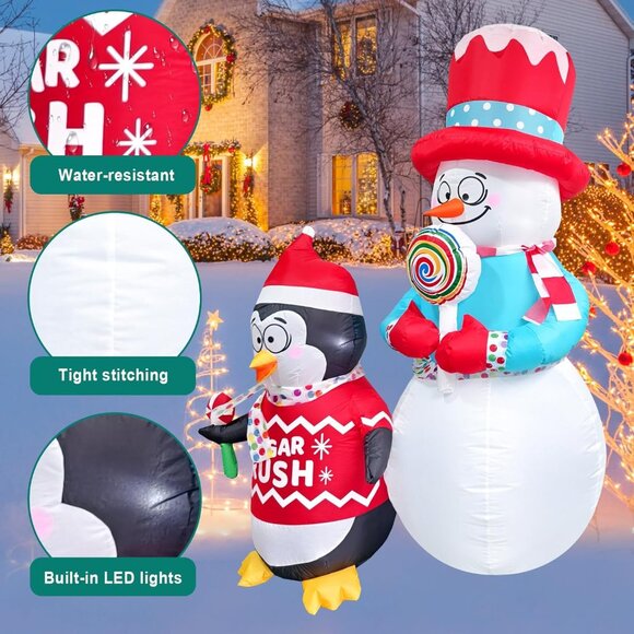 🆕6FT Christmas Inflatables Snowman Blow Up Penguin Lollipop Outdoor Decorations - Picture 5 of 9